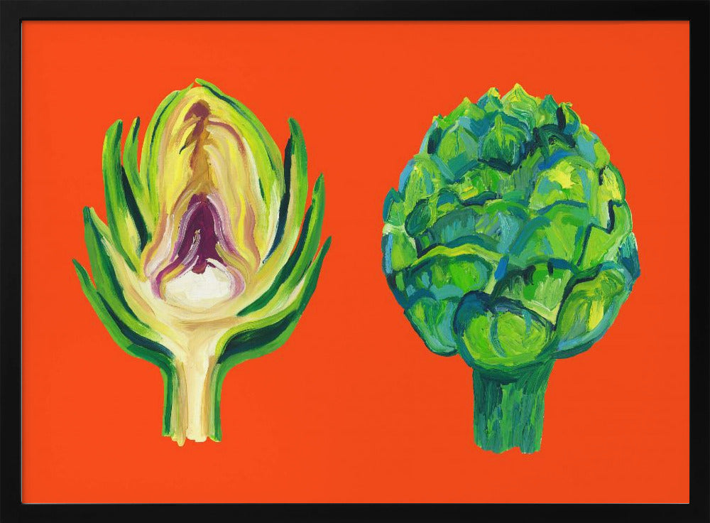 Artichokes On Orange Poster