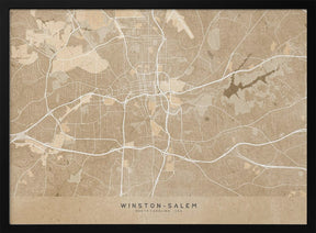 Map of Winston Salem (NC, USA) in sepia vintage style Poster