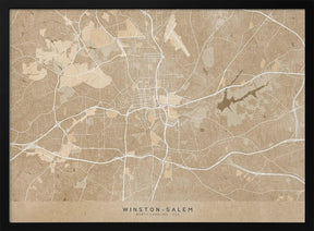 Map of Winston Salem (NC, USA) in sepia vintage style Poster