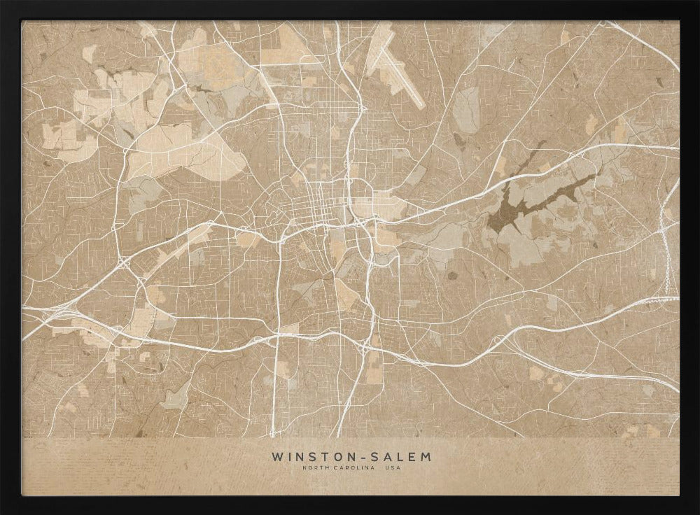 Map of Winston Salem (NC, USA) in sepia vintage style Poster