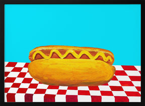 Hot Dog With Mustard Red Check Blue Poster