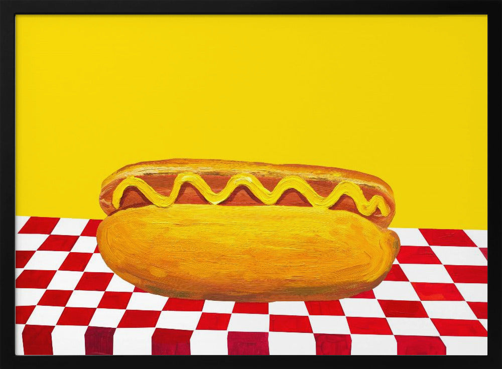 Hot Dog With Mustard Red Check Yellow Poster