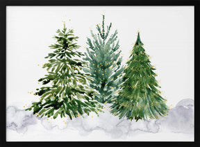 Three watercolor Christmas trees Poster