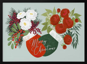 Floral mittens Merry Christmas in mint Poster