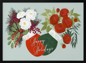 Floral mittens Happy holidays in mint Poster