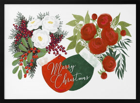 Floral mittens Merry Christmas in white Poster