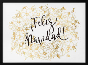 Feliz Navidad with golden flowers Poster