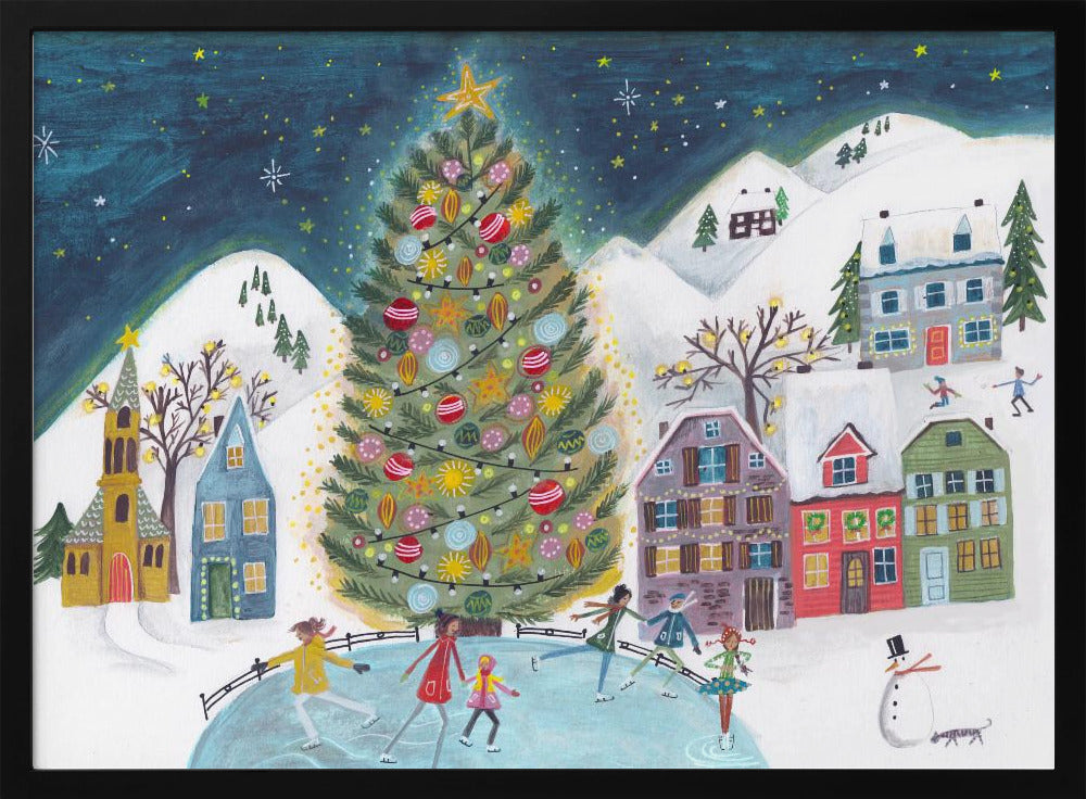 Christmas village in the snow Poster