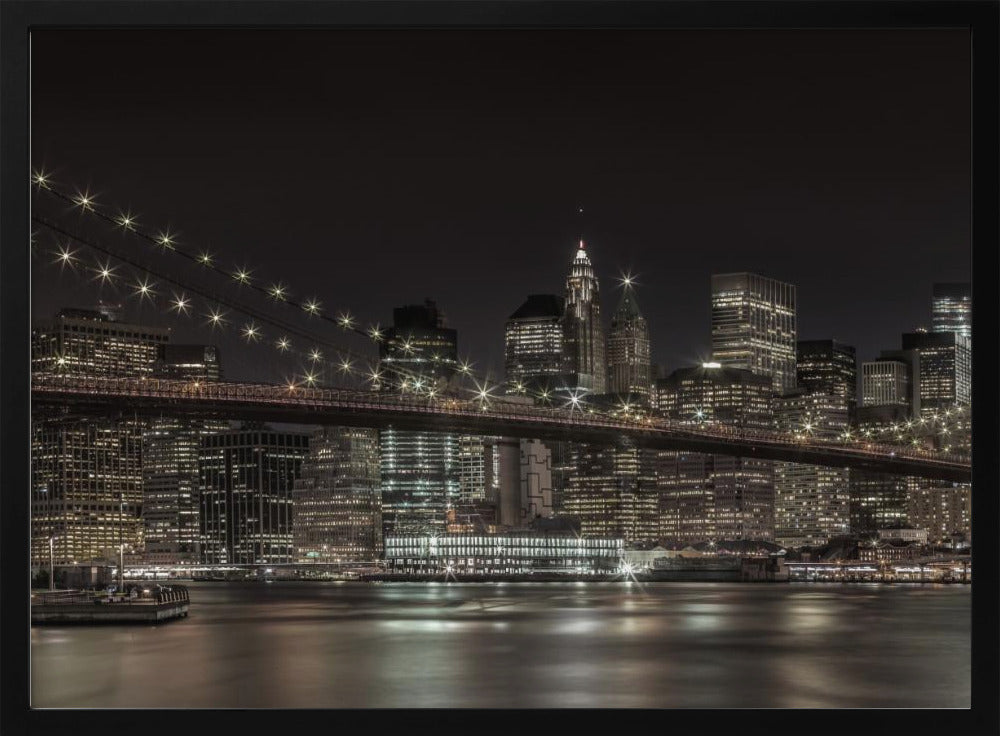 MANHATTAN SKYLINE &amp; BROOKLYN BRIDGE Idyllic Nightscape Poster