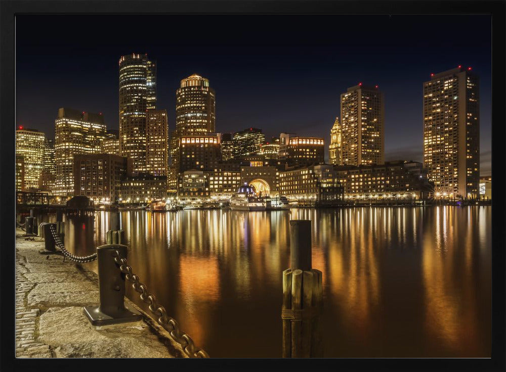 BOSTON Fan Pier Park &amp; Skyline at night Poster