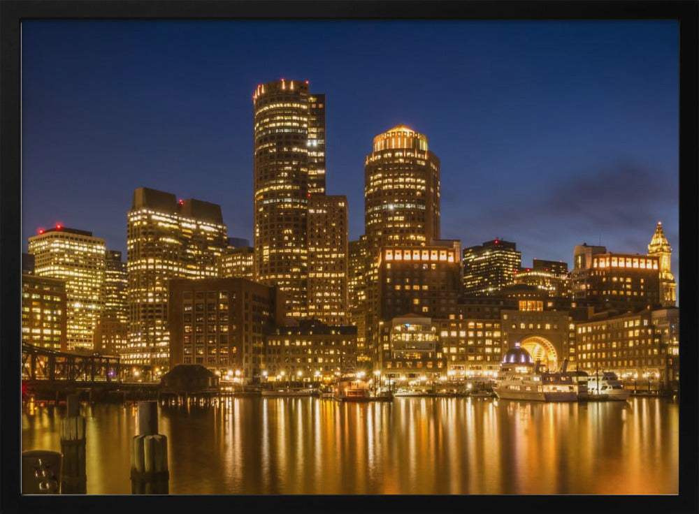 BOSTON Fan Pier Park &amp; Panoramic Skyline in the evening Poster