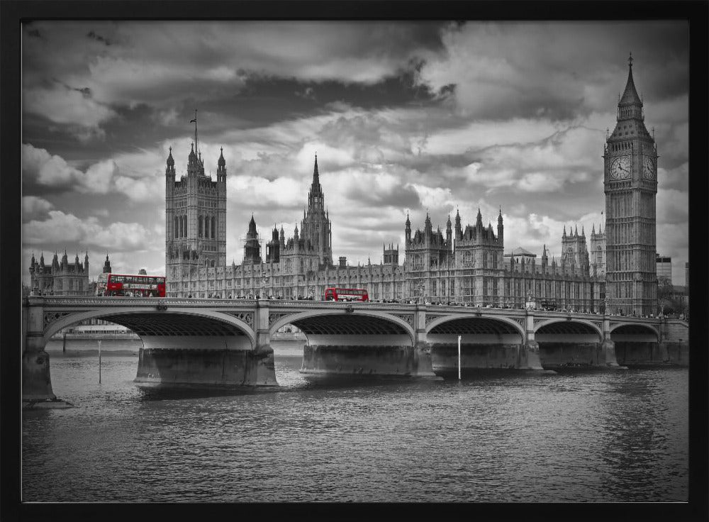 LONDON Houses of Parliament &amp; Red Buses Poster