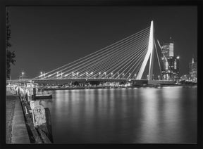 ROTTERDAM Erasmus Bridge with Willemskade by night | Monochrome Poster