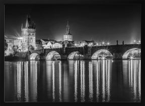 Night impression of Charles Bridge in Prague - Monochrome Poster