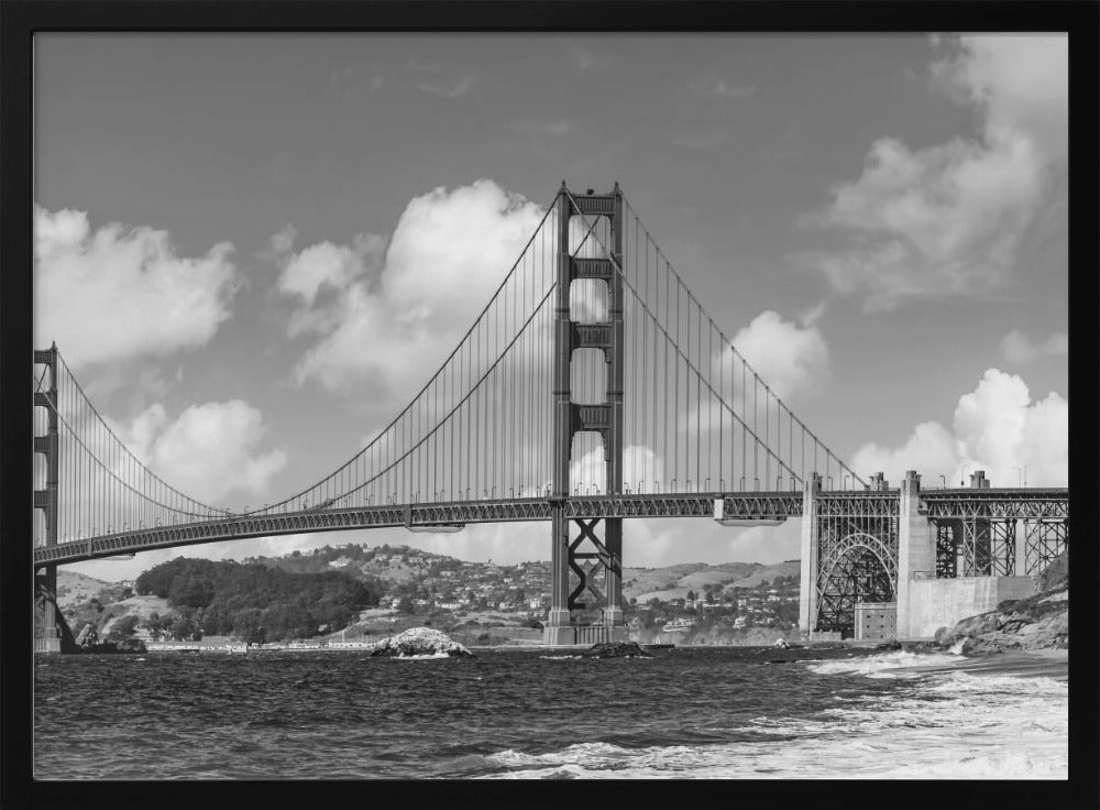 GOLDEN GATE BRIDGE Baker Beach Panoramic View | Monochrome Poster