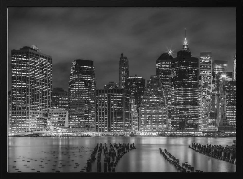 NEW YORK CITY Monochrome Nightscape | Panoramic Poster