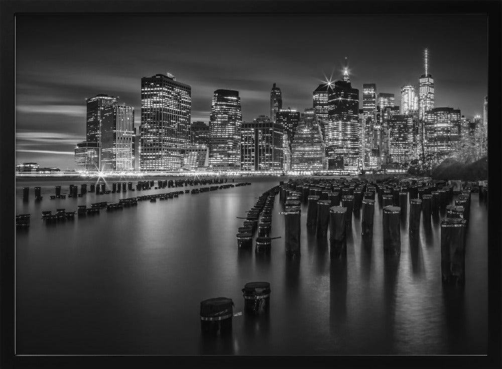 Manhattan Monochrome Skyline after Sunset Poster