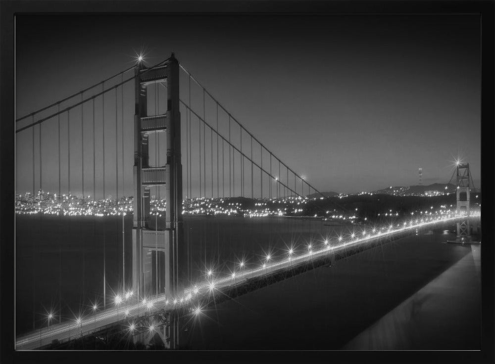 Monochrome Cityscape of Golden Gate Bridge Poster