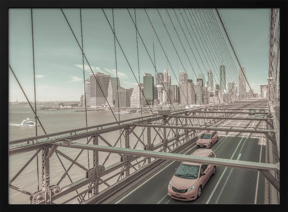 Brooklyn Bridge View with traffic | urban vintage style Poster