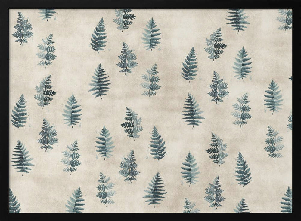 Teal watercolor ferns placed pattern Poster