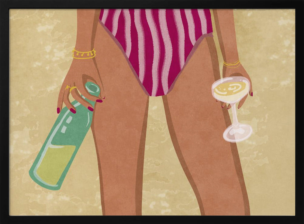 Girl with wine at the beach Poster