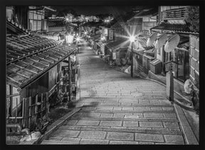 Ninen-zaka in historic Kyoto in the evening - monochrome Poster