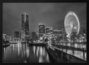 Dazzling Yokohama skyline at night - monochrome Poster