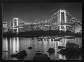 Gorgeous Rainbow Bridge with Tokyo Skyline in the evening - monochrome Poster