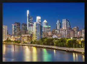 View of downtown Philadelphia from the South Street Bridge in the evening Poster