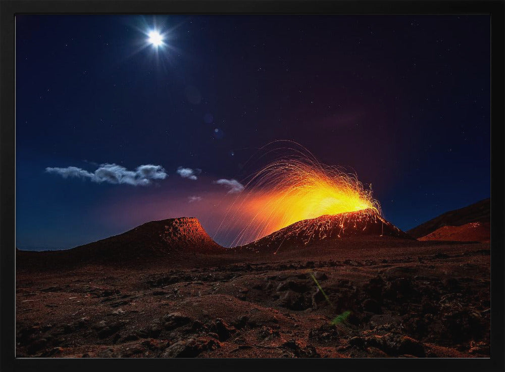 Lava flow with the moon Poster