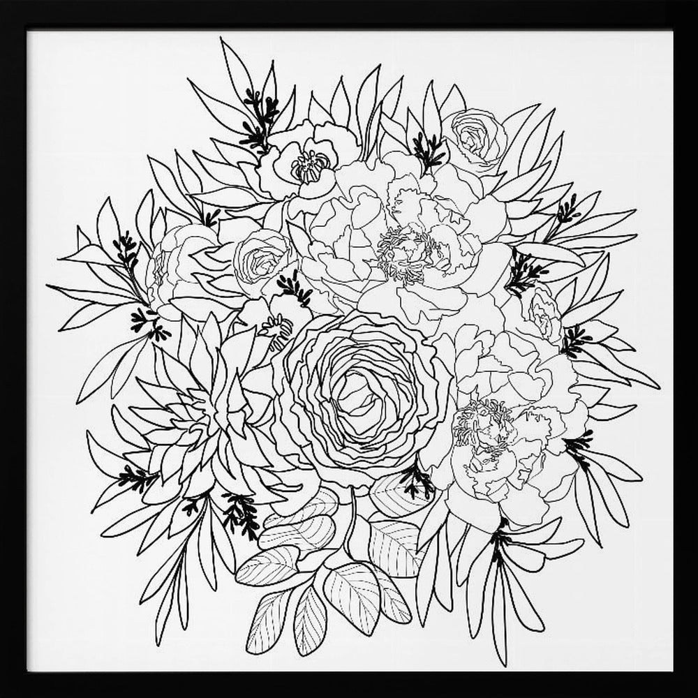 Nanette flower bouquet in black and white Poster