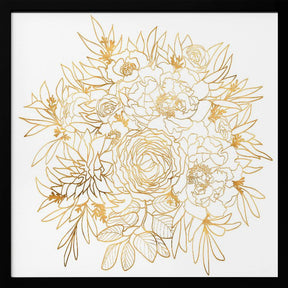 Nanette line art bouquet in gold Poster