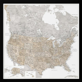 Highly detailed map of the United States and Canada Poster