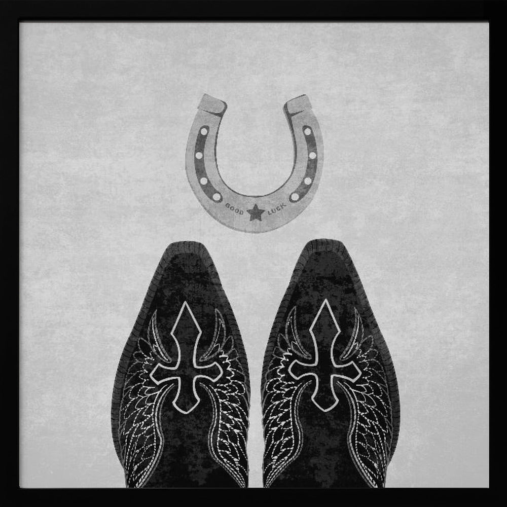 Bw Cowboy Boots and Horseshoe Poster