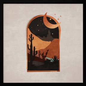 Window Desert Night and Moon Poster