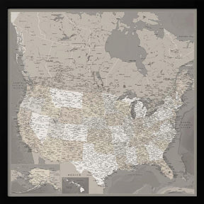 Highly detailed map of the United States, Davey Poster