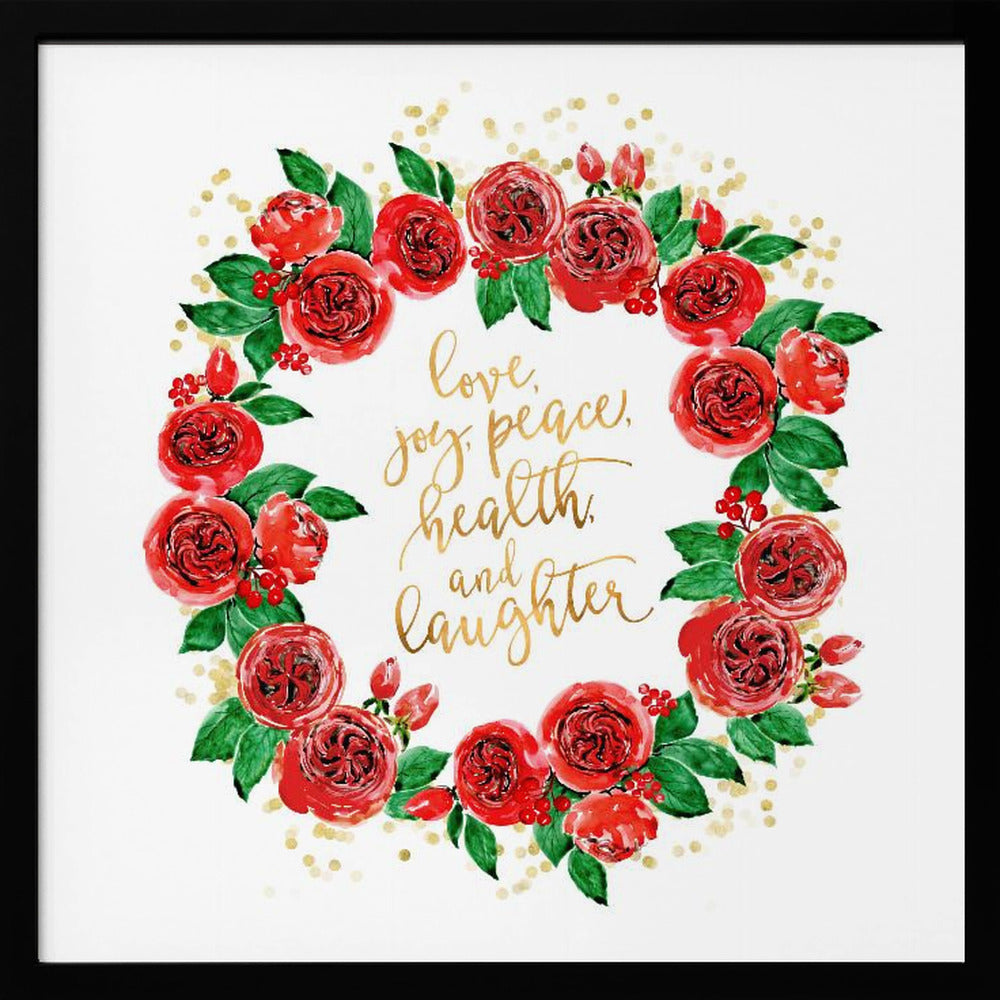 Holiday wishes wreath of red English roses Poster