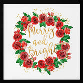 Merry and bright wreath of red English roses Poster