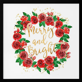 Merry and bright wreath of red English roses Poster