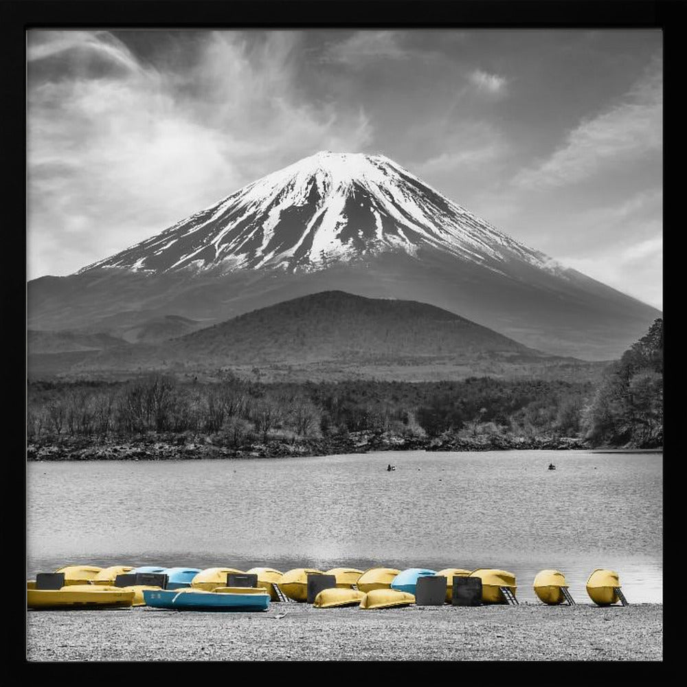 Charming Lake Shoji with majestic Mount Fuji - colorkey Poster