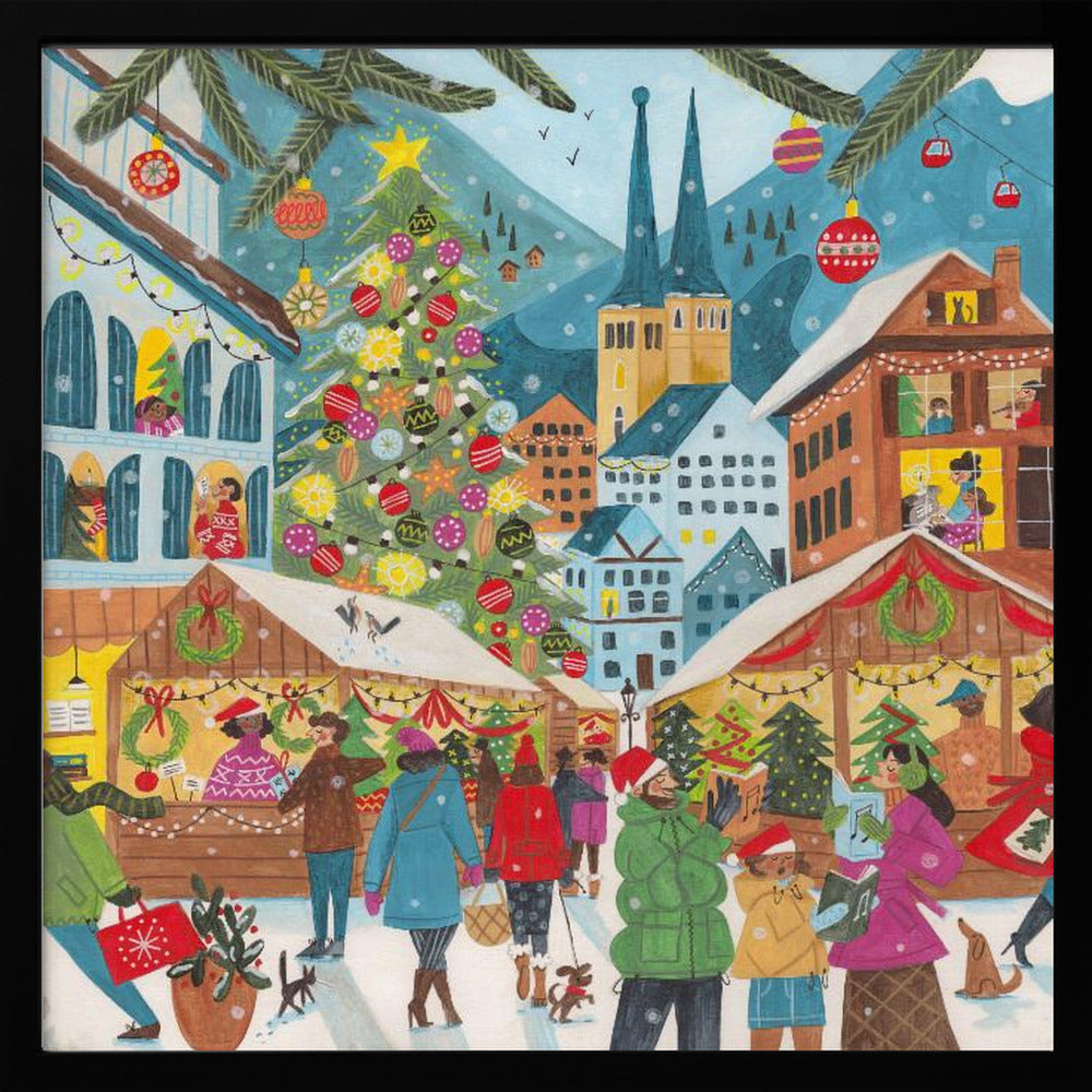 Christmas Market in Mountain Village Poster