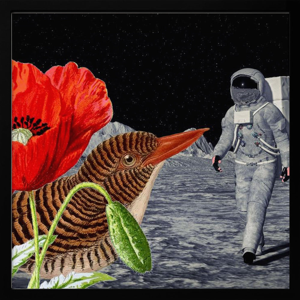 Bird On the Moon Astronaut - Collage Poster