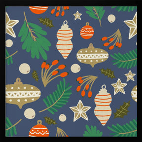 Christmas Baubles and Winter Foliage Blue Poster