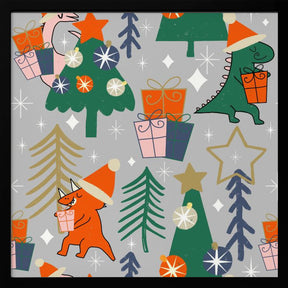 Dinosaurs Christmas Party Grey Poster