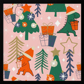 Dinosaurs Christmas Party Pink Poster