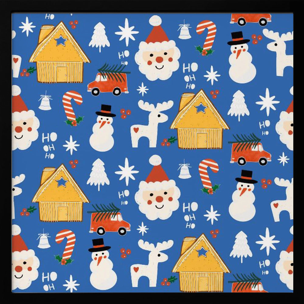 Holiday Christmas Santa Workshop Minimal Retro Blue Poster