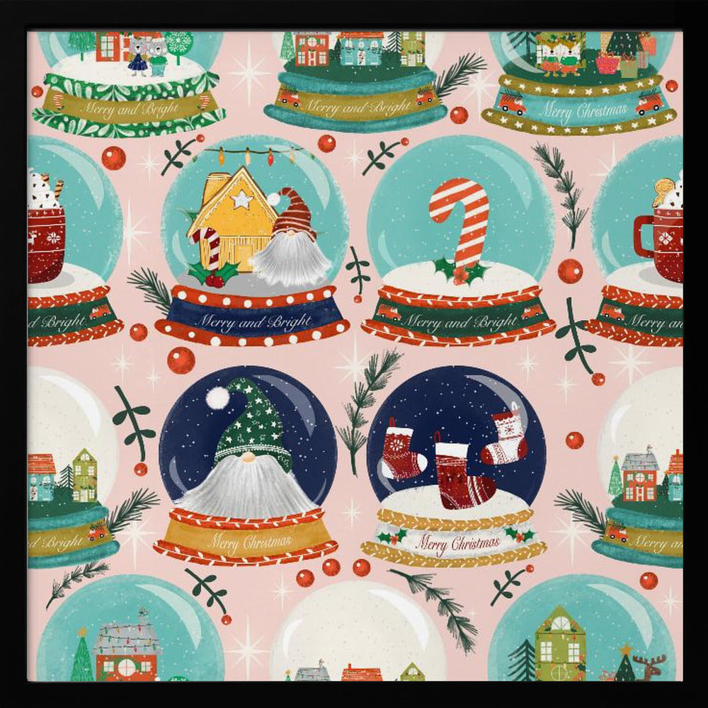 Christmas Snow Globe Pink Poster
