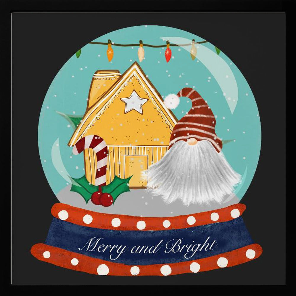 Santa Gnome Snow Globe - Merry and Bright Poster