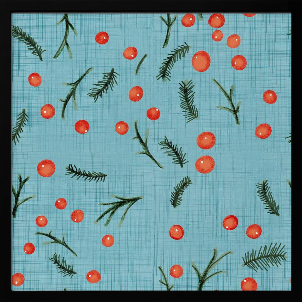 Holiday Branches &amp; Berries Baby Blue Poster