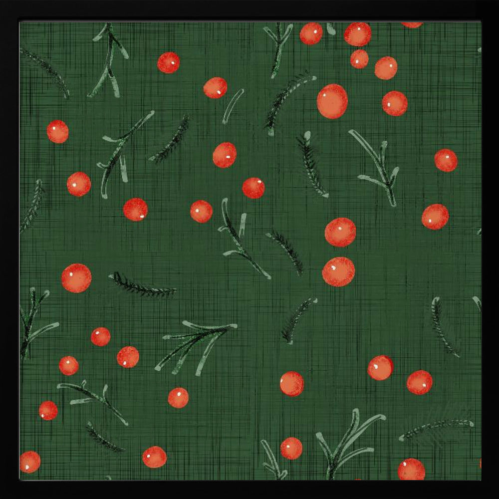 Holiday Branches &amp; Berries Green Poster